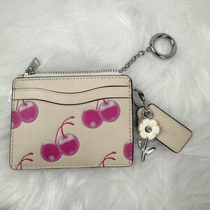 Coach Coachtopia The Summer Wavy Zip Card Case With Cherry Print In Chalk CBU94